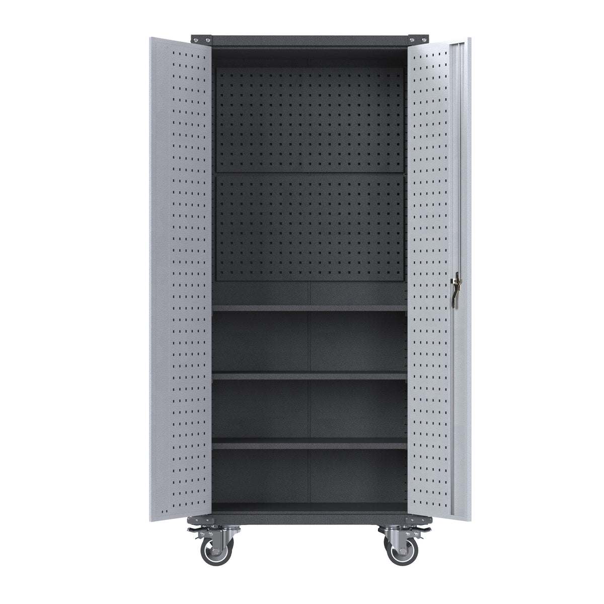 SUPEER 71" Metal Storage Cabinets with Wheels and Pegboards, Industrial Cabinet with 2 Drawers and 2 Adjustable Shelves,, Assembly Required