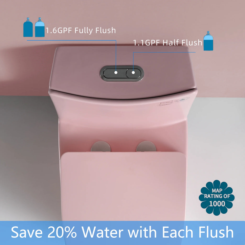 GINOST 1.1/1.60 GPF Dual-Flush One Piece Toilet, Water-Saving Elongated Comfort Height Floor Mounted, Soft Close 1000 Gram Map Flushing Score Toilet, Rose 23T01-RS