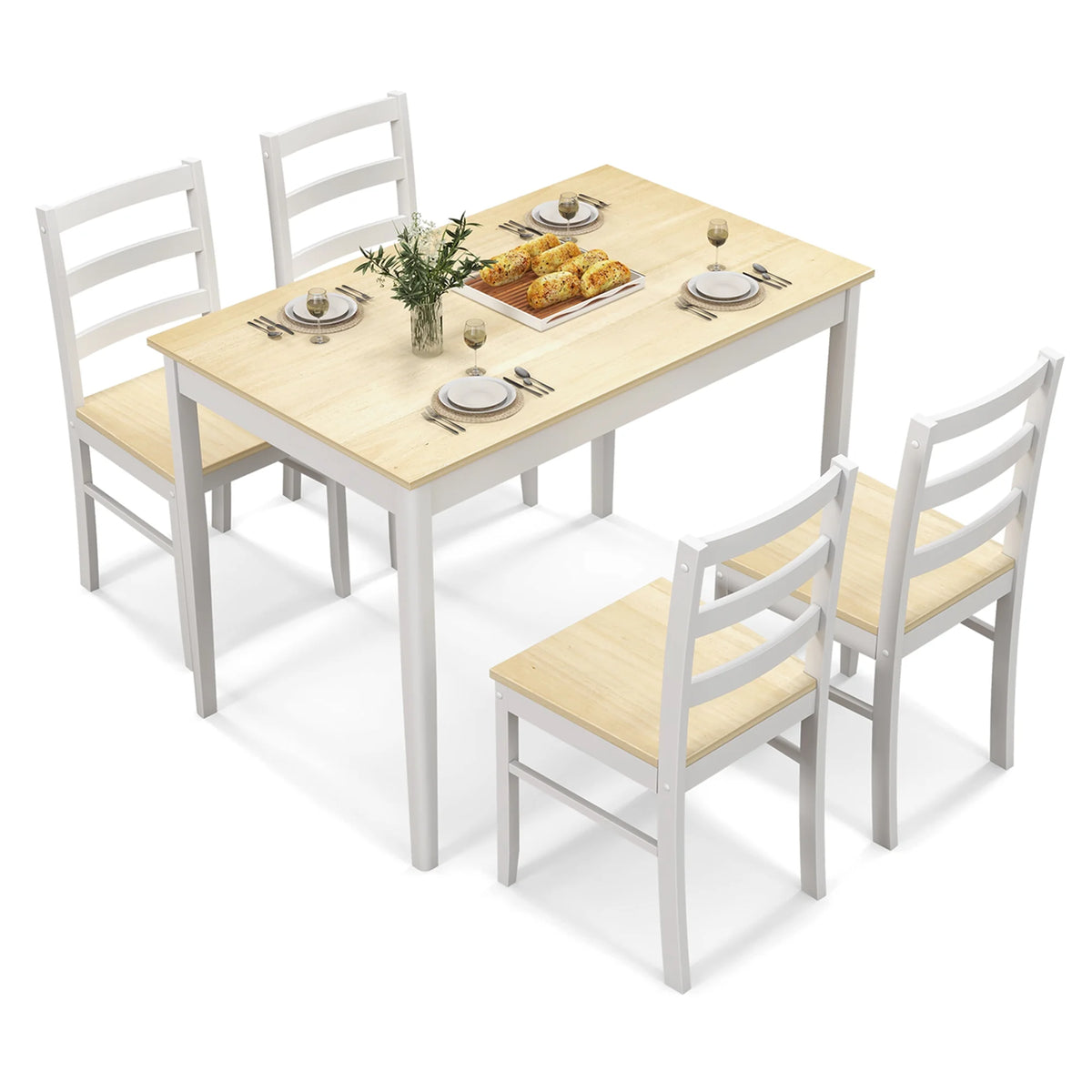 Costway 5-Piece Dining Set Solid Wood Kitchen Furniture with Rectangular Table & 4 Chairs