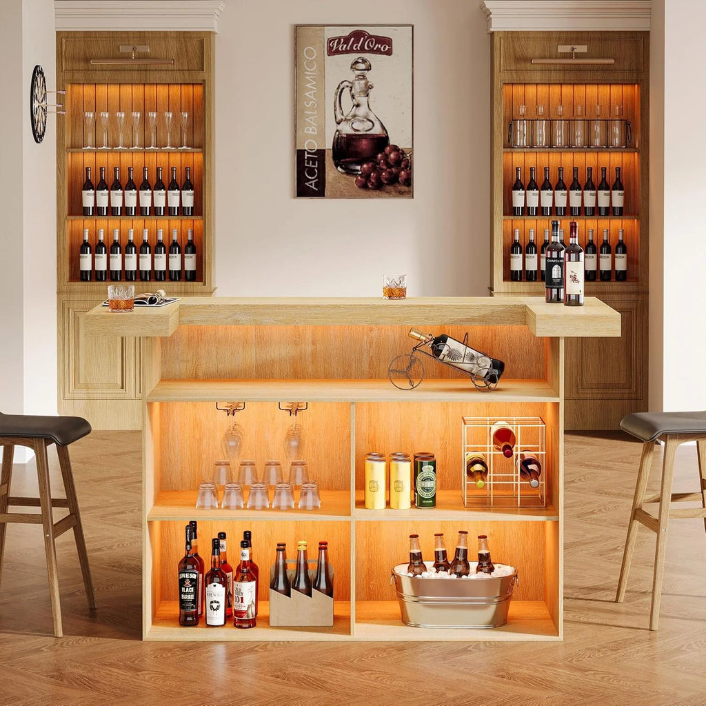 4-Tier Bar Table, 70.9-Inch Large Modern Home Bar Cabinet with Wine Glass Holder and Black Footrest