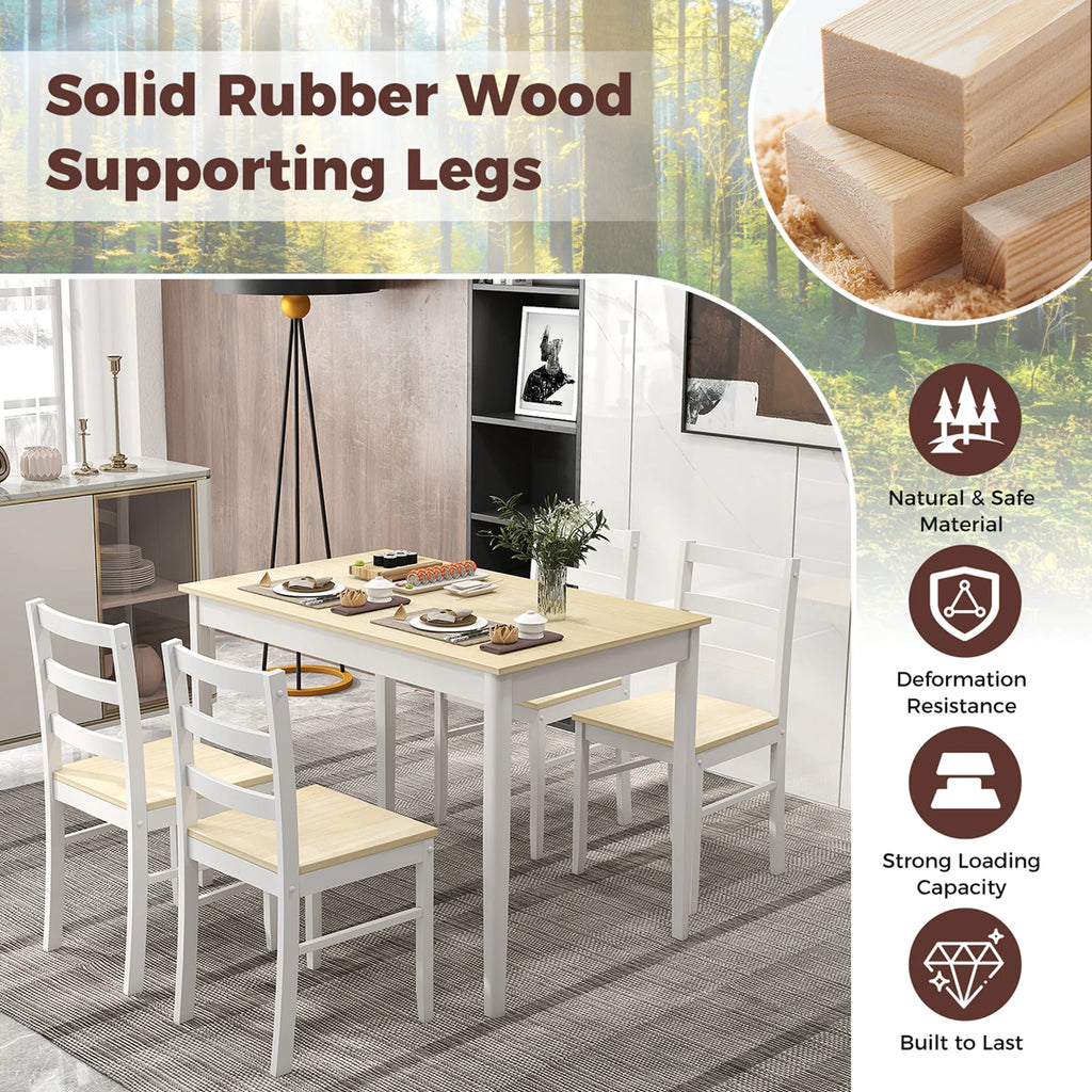 Costway 5-Piece Dining Set Solid Wood Kitchen Furniture with Rectangular Table & 4 Chairs