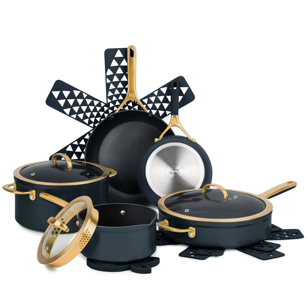 Thyme & Table 12-Piece Non-Stick Supreme Cookware Set, Pots and Pans Set - Cream