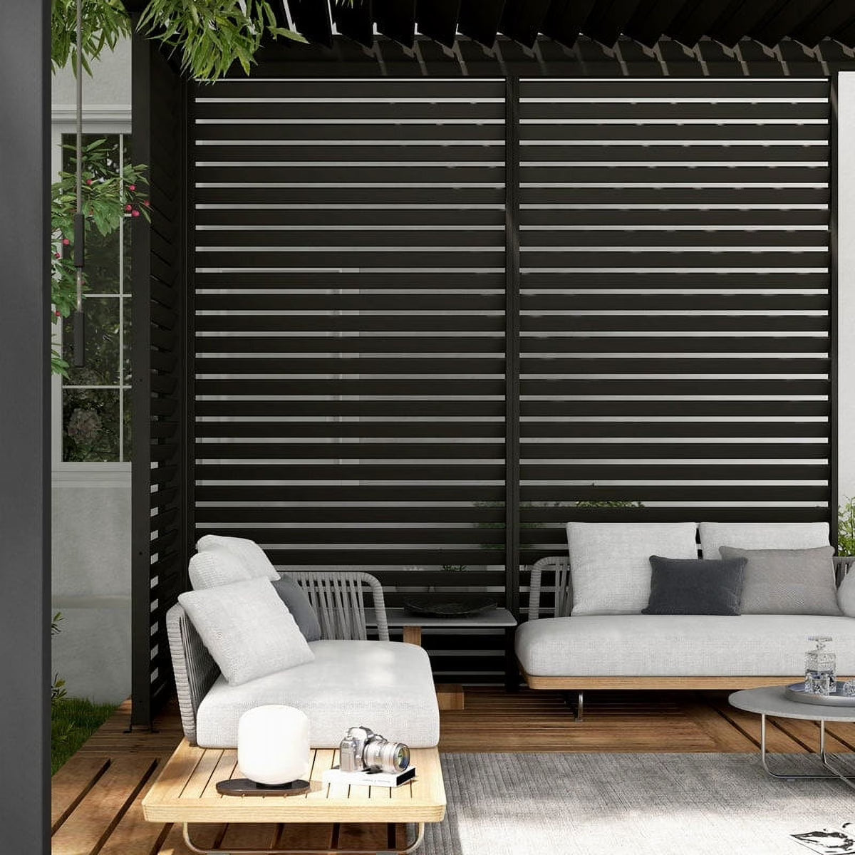 Mirador 10'x10' 111S Outdoor Pergola Accessories-Aluminum Fixed Shutter Wall, Dark Gray