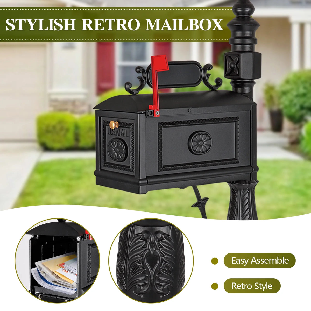 Betisef Large Cast Aluminum Mailbox Barcelona Decorative Post Mail Box Combination Stratford Heavy Duty