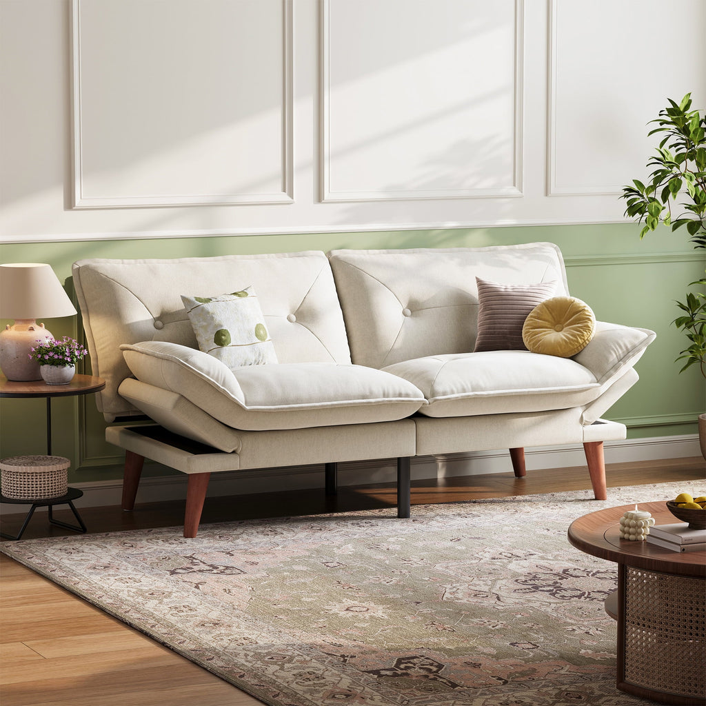 Linsy Home 70" W Chenille Convertible Futon Sofa Bed with Adjustable Armrests, Green