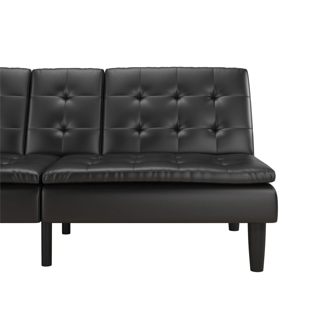 Mainstays Memory Foam 71.5" Futon with Cupholder and USB, Black Faux Leather