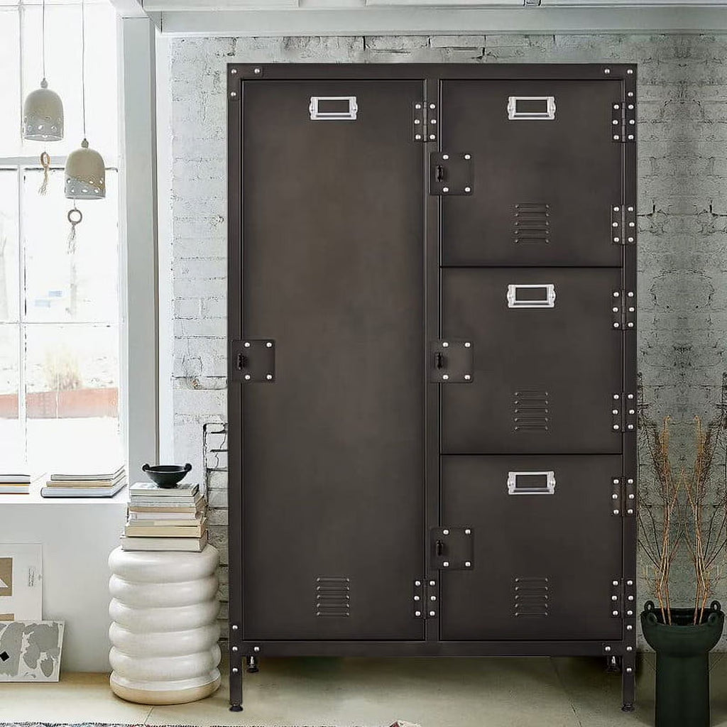 MIIIKO Metal Storage Locker, Industrial Storage Cabinet with Doors and Shelves, Stylish and Sturdy 6 Compartment with Lockable Doors, for Home Office, Club and Bar