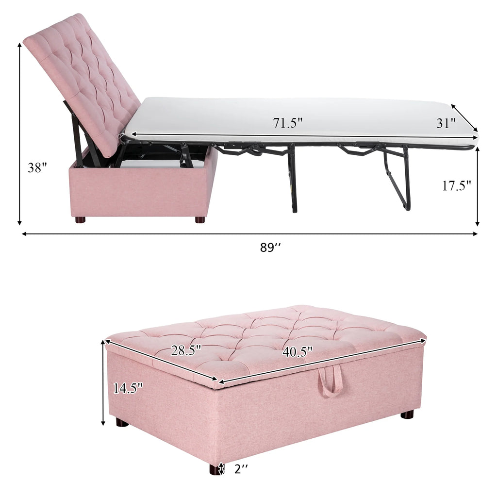 Costway Modern Solid Wood Folding Beds with Ottoman, Grey