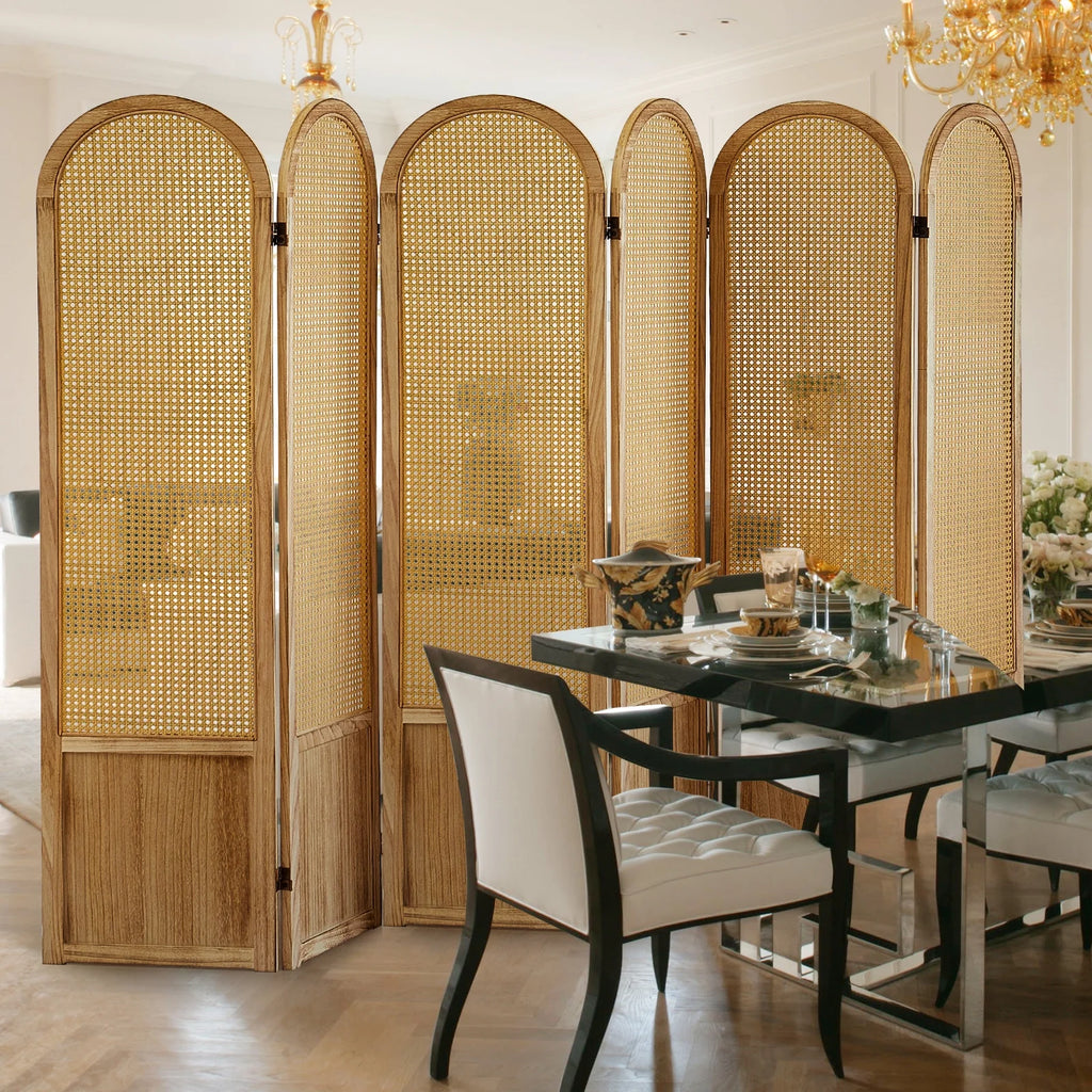 Aletheiawu 6 Panel Rattan Room Divider and Folding Privacy Screens, No Installation Required, Black