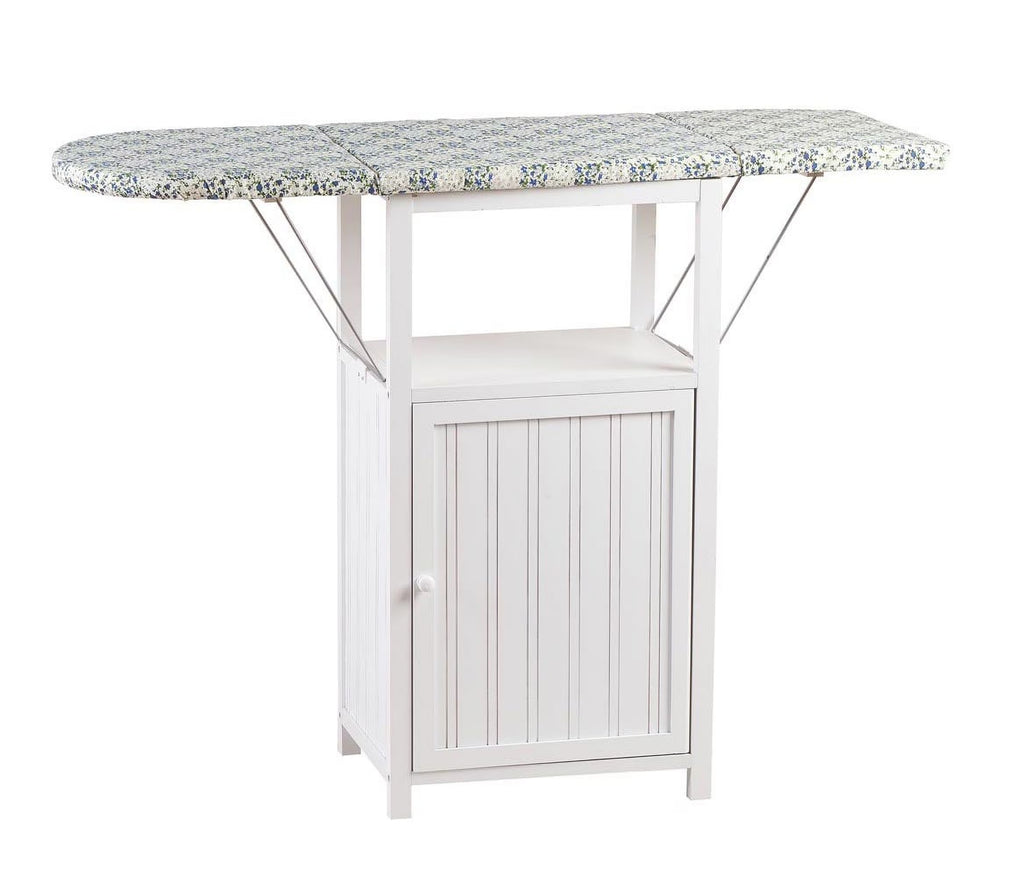 OakRidge Deluxe Ironing Board with Storage Cabinet, Perfect for Small Spaces with Extra Storage, Folding Station, Crafted with 100% Durable Wood, White Design �C Measures 36.5" H x 15.5" W x 23" L