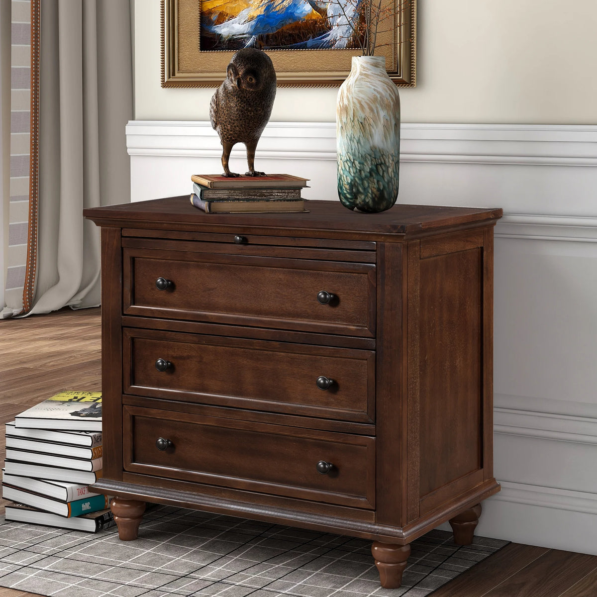 EUROCO 28�� Larger Solid Wood 3-Drawer Side Table Nightstand, End Table with Pull out Tray for Bedroom, Living Room, Hallway, Entryway,White