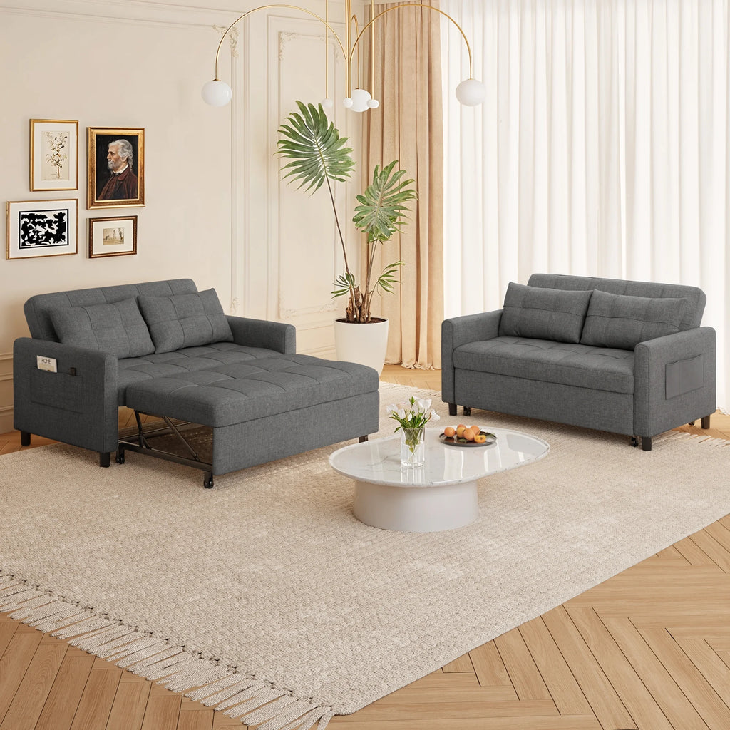 Sofa Bed, Lofka 3-in-1 Convertible Sleeper Sofa with Storage, Adjustable Backrest & Pull Out Function - Sleeper Chair for Small Space, Apartment, Dark Grey