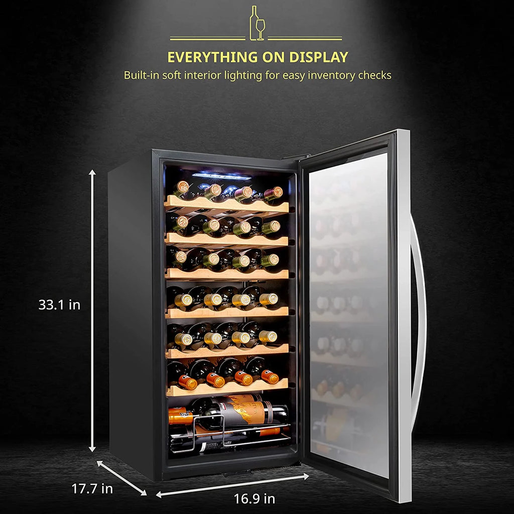 Schmecke Wine Fridge, Freestanding Wine Refrigerator, 28 Bottle Wine Cooler
