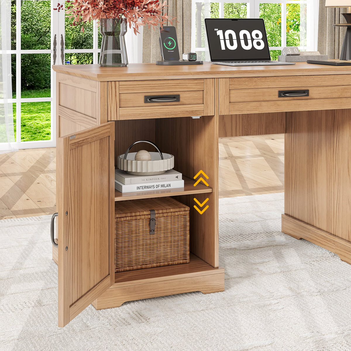 Whalefall 55 in Farmhouse Executive Desk with File Drawer for Adult Home Office, White