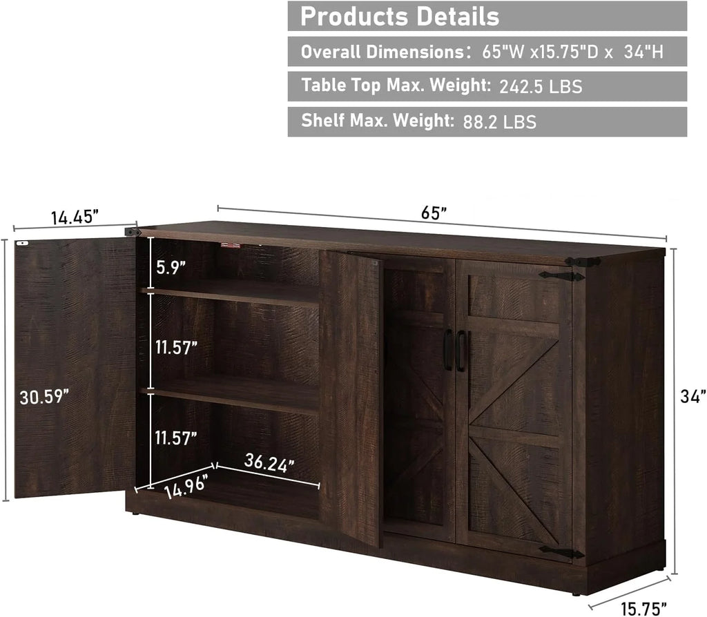71" Tall Farmhouse Kitchen Pantry Cabinet, 5 Layers Storage Cabinet with Adjustable Shelves, Farmhouse Pantry Cabinet with 4 Barn Doors for Kitchen, Dining Room, Bathroom, Living Room, Rustic White