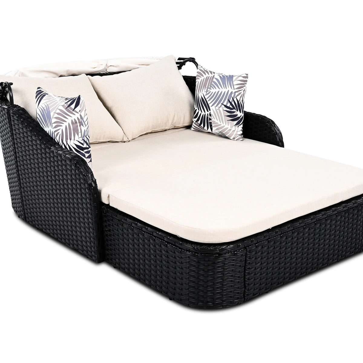 Outdoor Sun Lounger With Adjustable Canopy And Relaxing Pillow - Pe Black Blue Cushion 79.9" Daybed Cozy