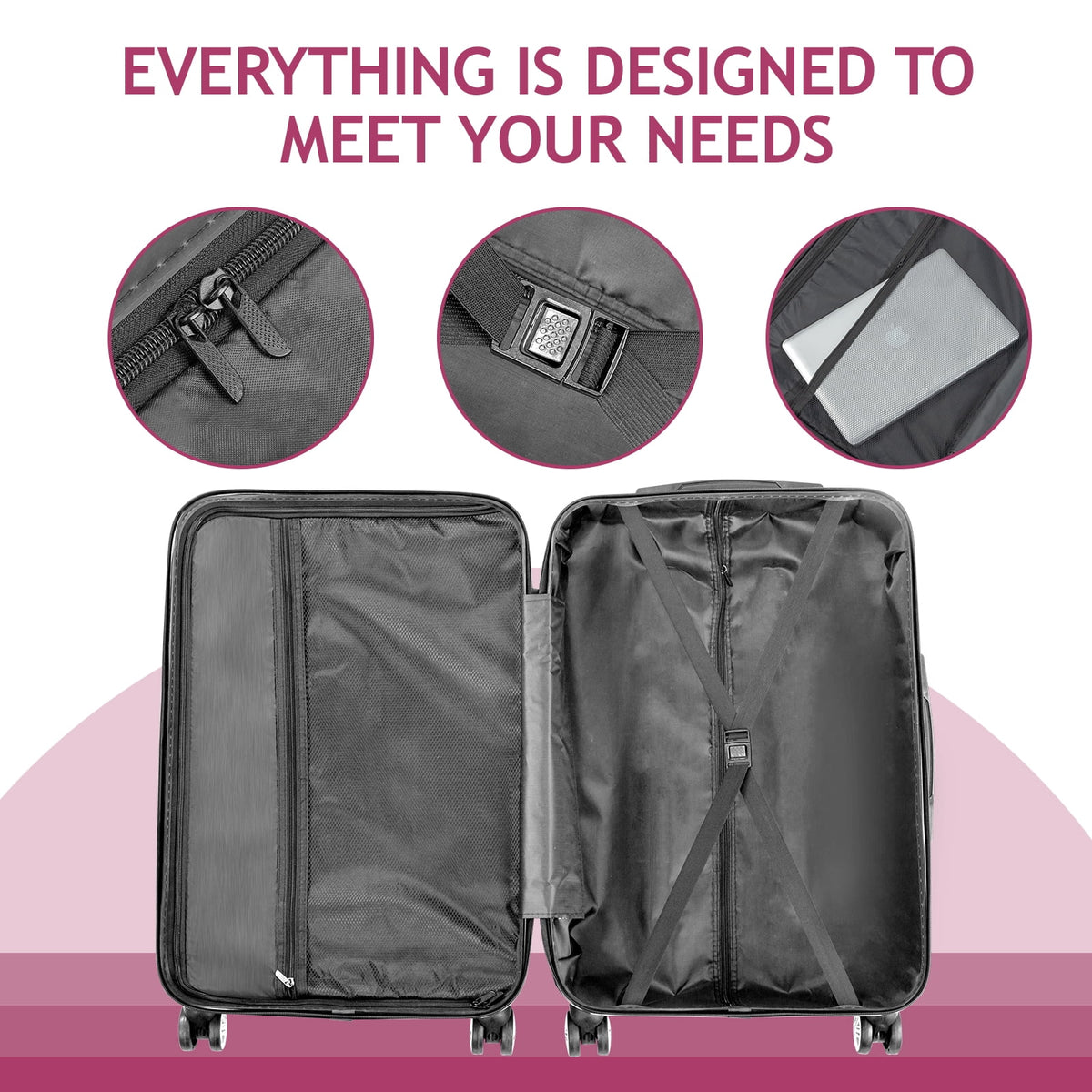 Zimtown 3 Piece Nested Spinner Suitcase Luggage Set With TSA Lock Royal Blue
