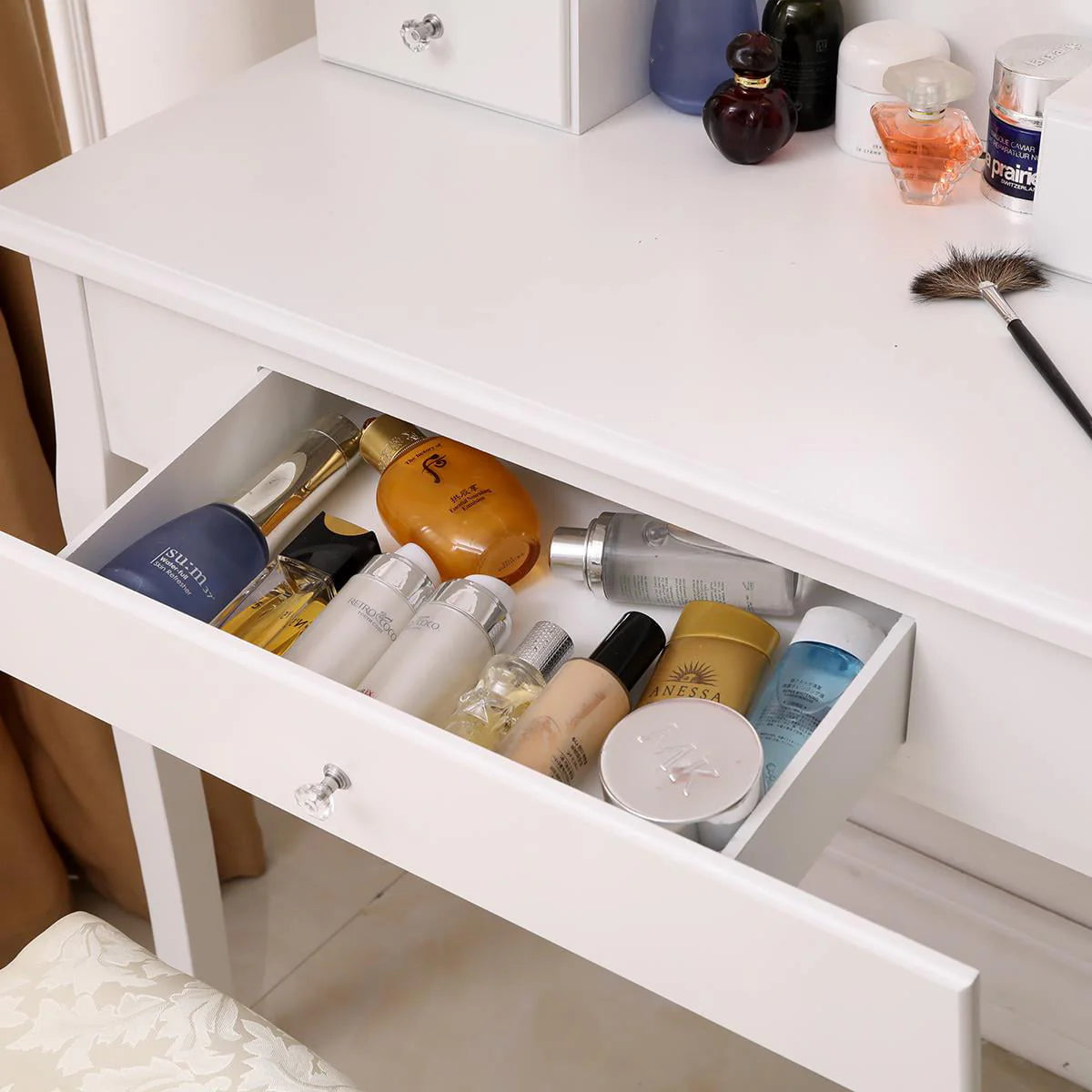 Ktaxon Makeup Vanity Table Set Mirror with LED Lights Dressing Table and Stool Set,Bedroom Vanities Tables with Benches