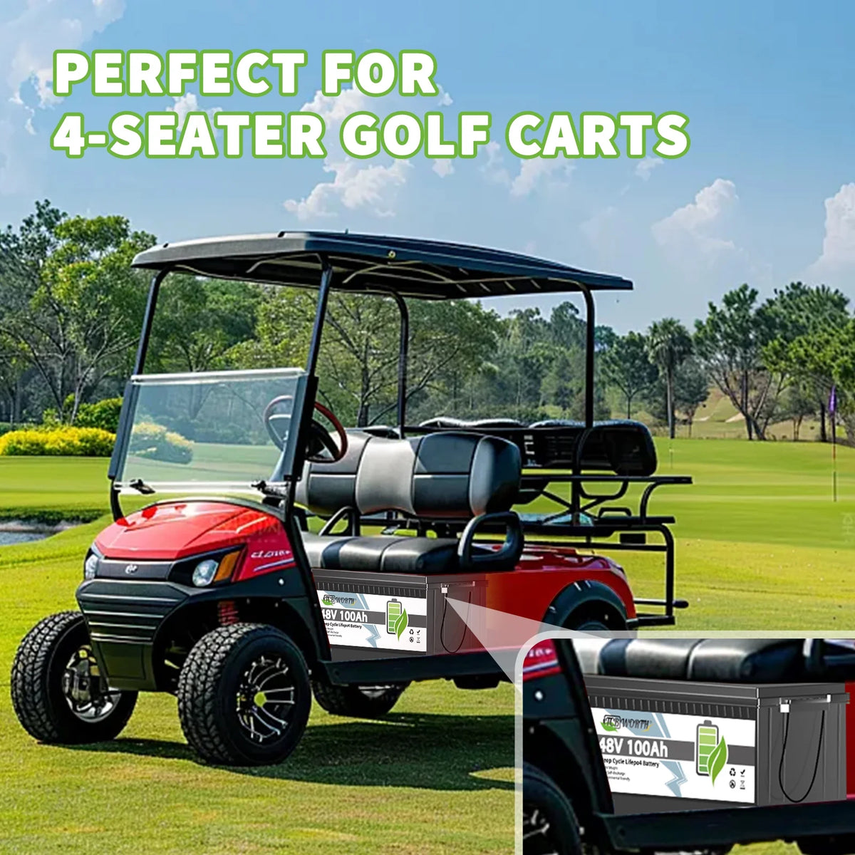 48V 100Ah LiFePO4 Lithium Battery Bluetooth,TCBWORTH Golf Carts Batteries for RV,Camping,Solar,Marine,Home Energy Storage,Built in 200A BMS,15000+Deep Cycles,2C Rate Discharging