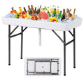 Folding Ice Cooler Table - Portable Beverage Cooler, Buffet Server with Skirt & Drain - Party, Picnic, BBQ, Camping - White 24 in x 47.5 in x 32.5 in