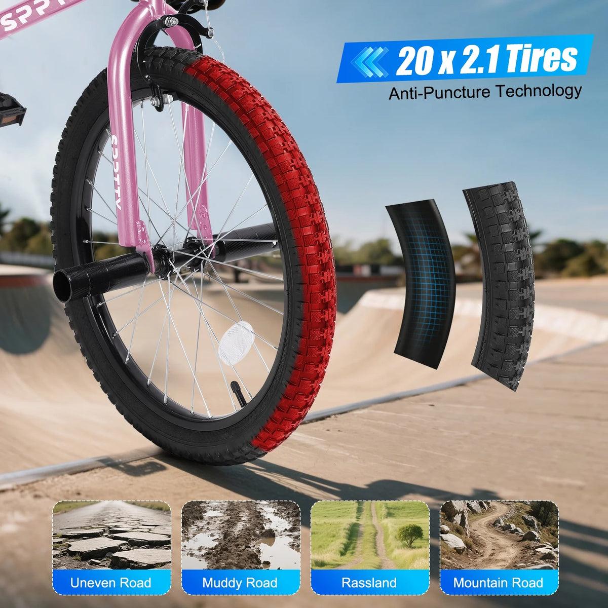 SPPTTY 20" Freestyle BMX Bike with 4 Pegs,Kids Bicycle for Teen Beginner, Age 7-14 Years,Multicolor