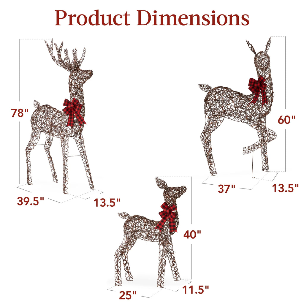 Best Choice Products 6.5ft 3-Piece Lighted Christmas Deer Set Outdoor Yard Decoration w/ 385 LED Lights, Stakes - Gold