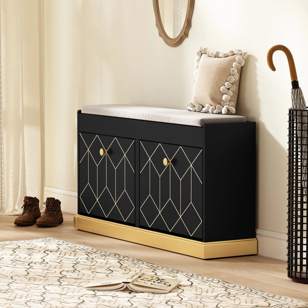 HLR White Shoe Cabinet, Shoe Cabinet with 2 Drawers Shoe Storage, Entryway Bench with Padded Seat