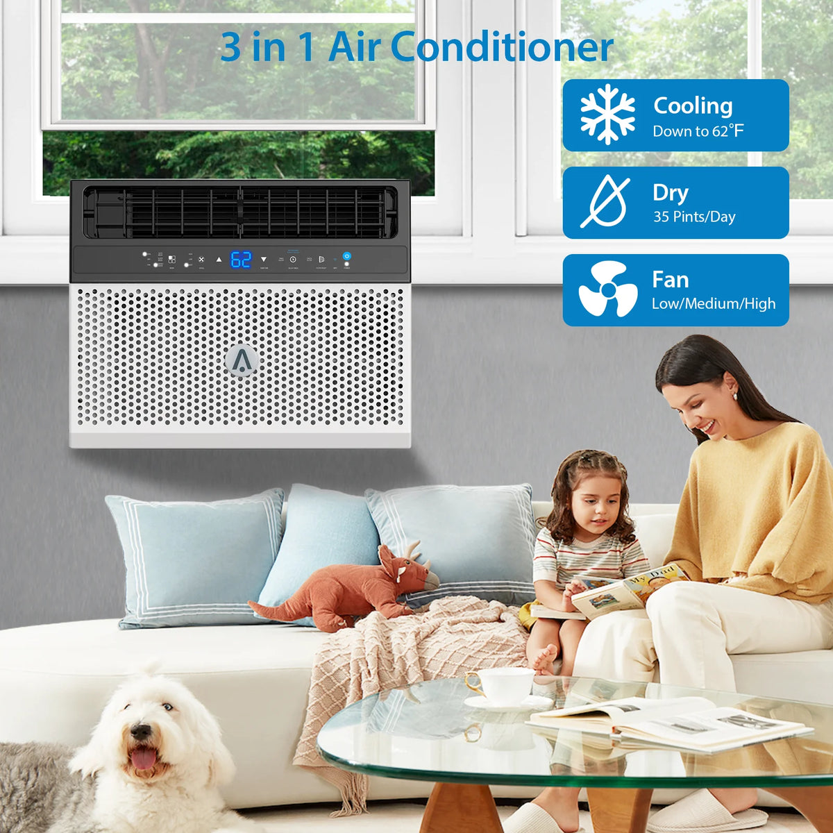Missky 8000 BTU Window Air Conditioner U-Shaped with Remote, Window AC Units w/24H Timer, 6 Modes, Wi-Fi Enabled, Cools Up to 350 Sq.ft for Home, White