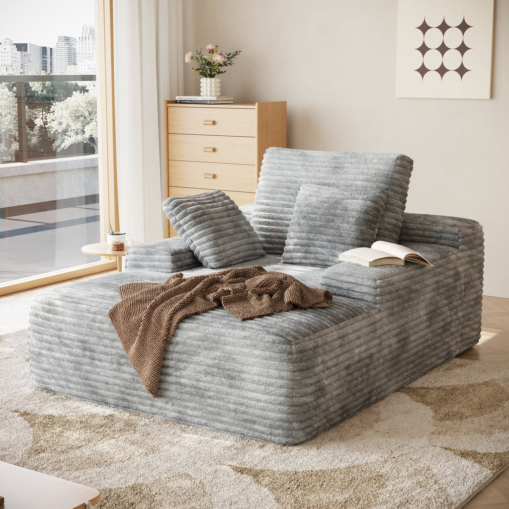 Sodrens Oversized Chaise Lounge Chair Indoor,Upholstered Sofa Bed with Throw Pillows and Armrests,Sleeper Chair for Living Room,Bedroom,Brown,Corduroy