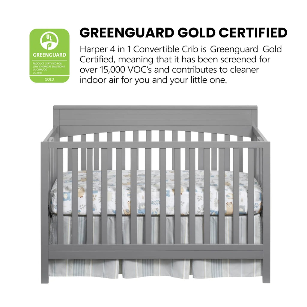Oxford Baby Harper 4-in-1 Convertible Crib, Dove Gray, GREENGUARD Gold Certified, Wooden Crib