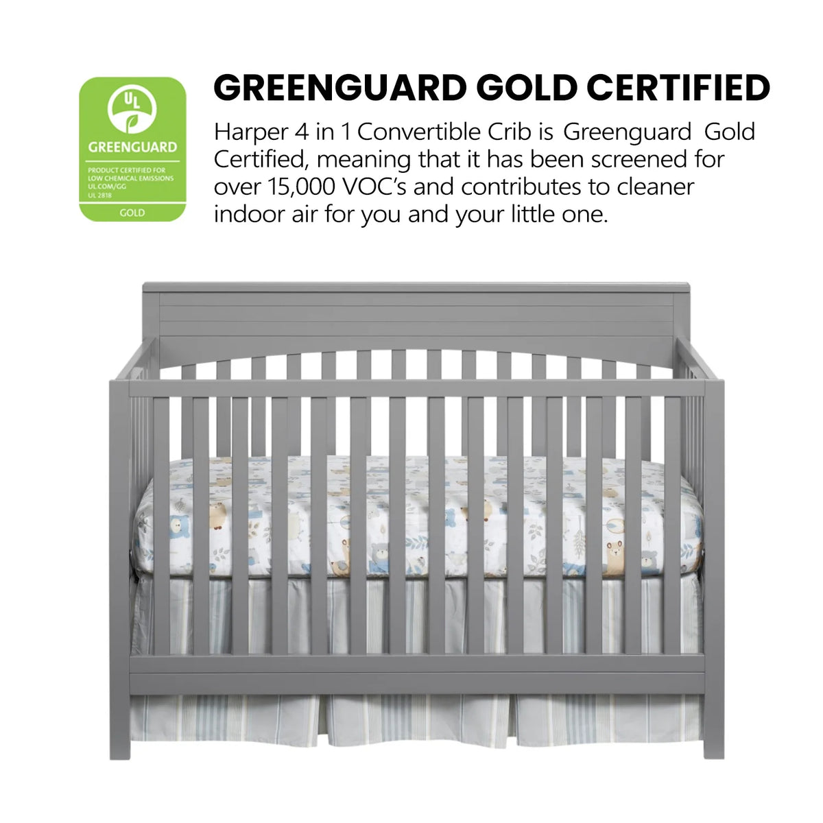 Oxford Baby Harper 4-in-1 Convertible Crib, Dove Gray, GREENGUARD Gold Certified, Wooden Crib