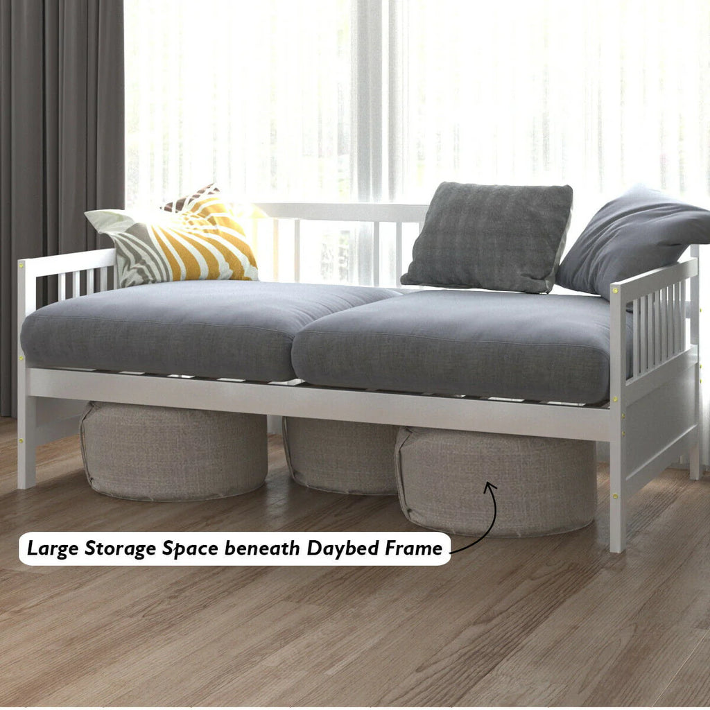Gymax Twin Size Wooden Slats Daybed Frame Support Platform W/Rails White