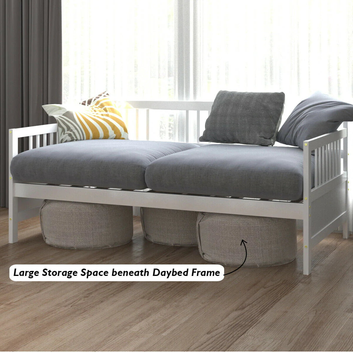 Gymax Twin Size Wooden Slats Daybed Frame Support Platform W/Rails White