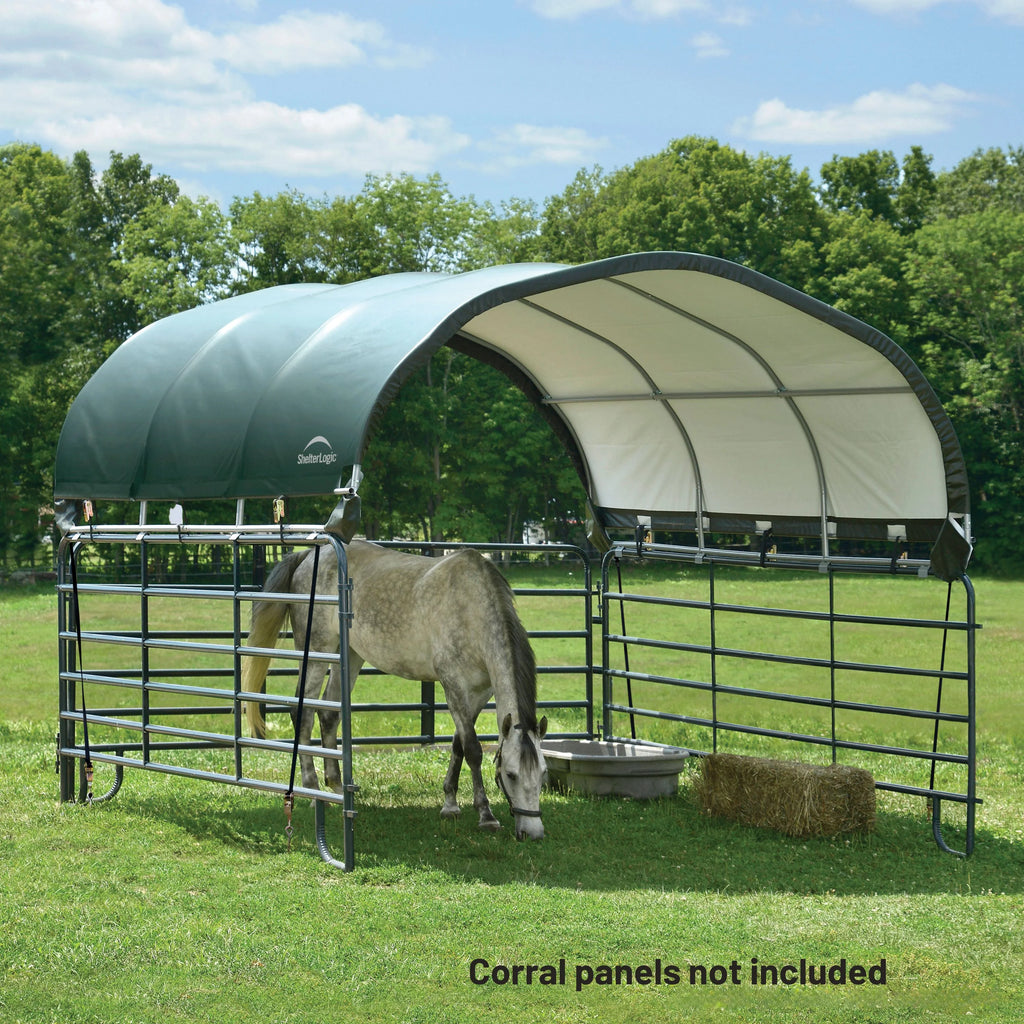 ShelterLogic 12' x 12' Corral Shelter and Livestock Shade Waterproof and UV Treated Universal Cover for Horses, Goats, and Other Livestock (Corral Panels Not Included)