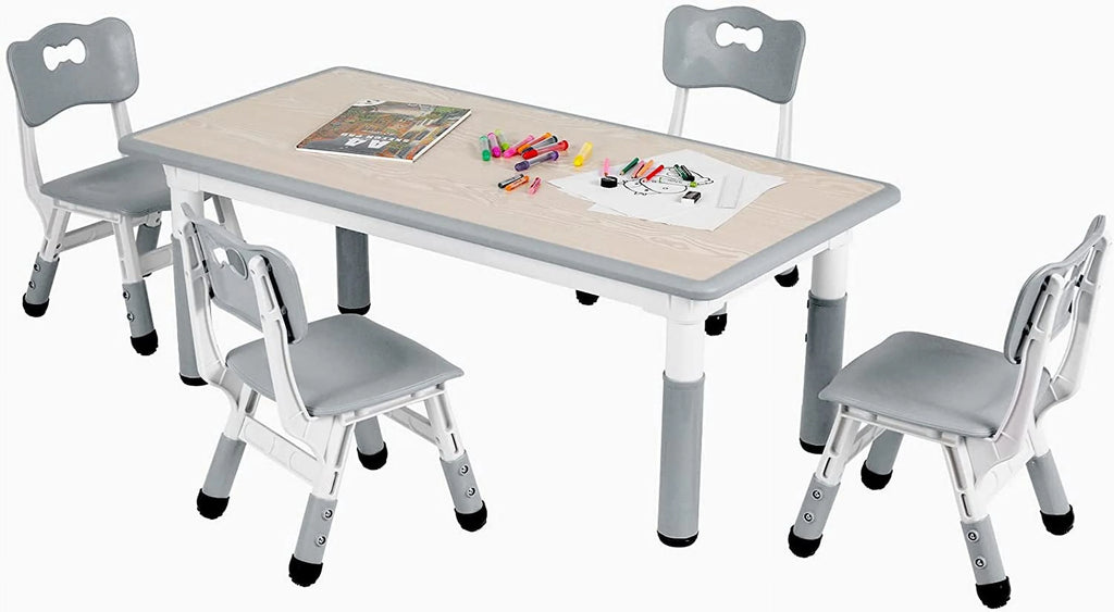 Arlopu Toddler Table and Chair Set Height Adjustable, Kids Activity Table for Reading, Drawing, Eating, Studying, Max 220lbs