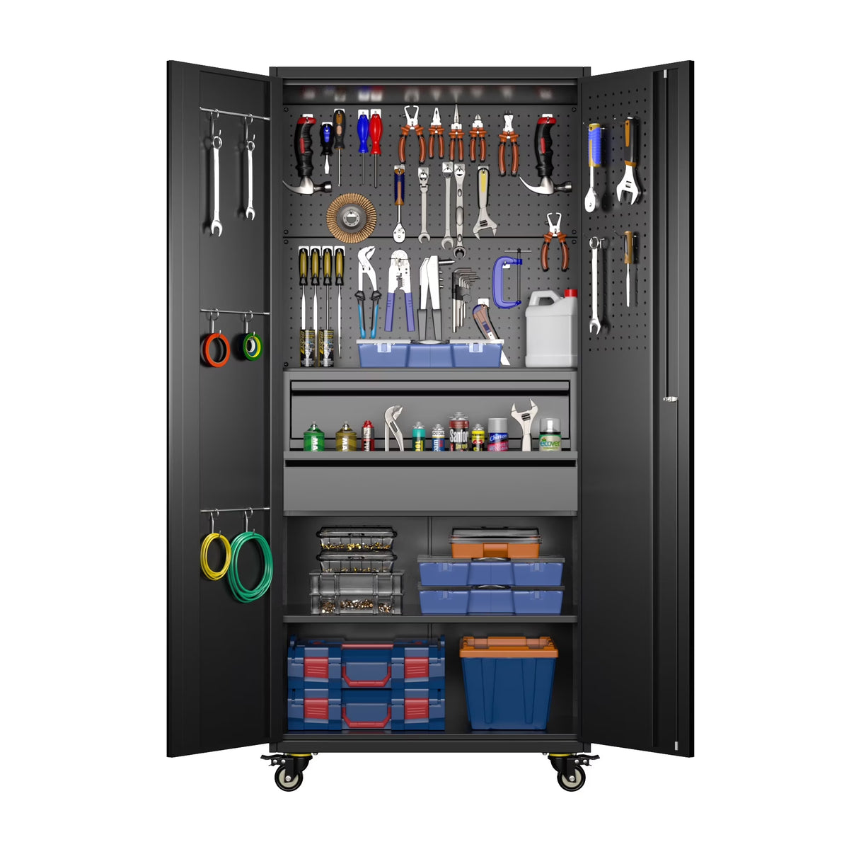 Aobabo Metal Storage Cabinet with Lock,Garage Storage Cabinet with Wheels,72In Steel Storage Cabinet for Garage Home Storage, Black Required-Assembly