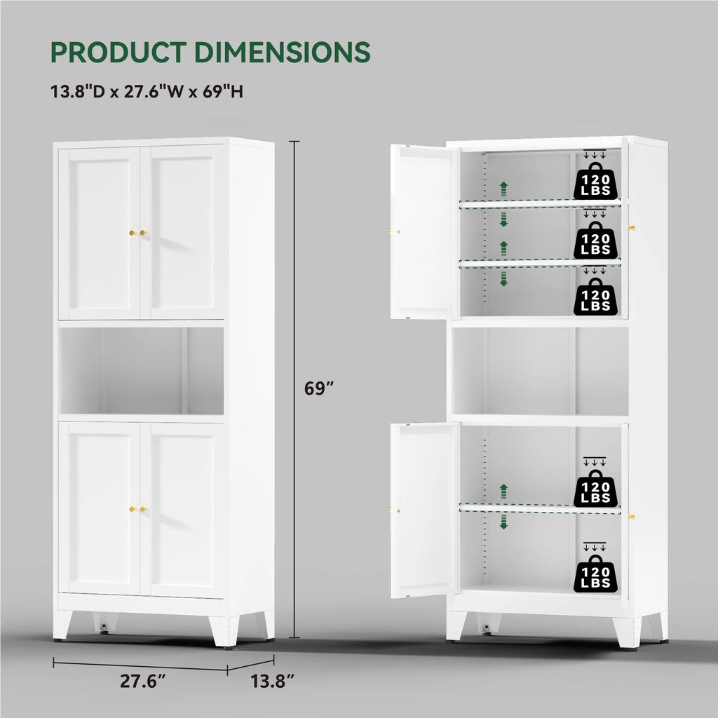 Elegant 69" Tall Modern Kitchen Pantry,Metal Storage Cabinet with Adjustable Shelves,Pantry Storage Cabinet for Kitchen,Dining Room,Living Room,Blue