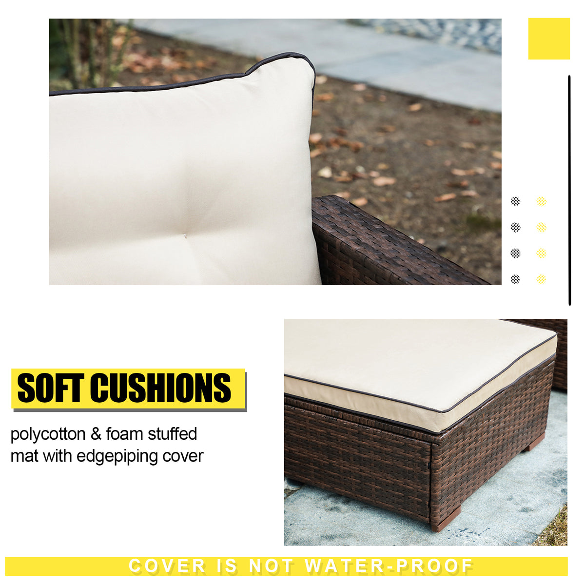 3 Piece Patio Furniture Sets,  Outdoor All-Weather Wicker Sectional Sofa Set, Beige