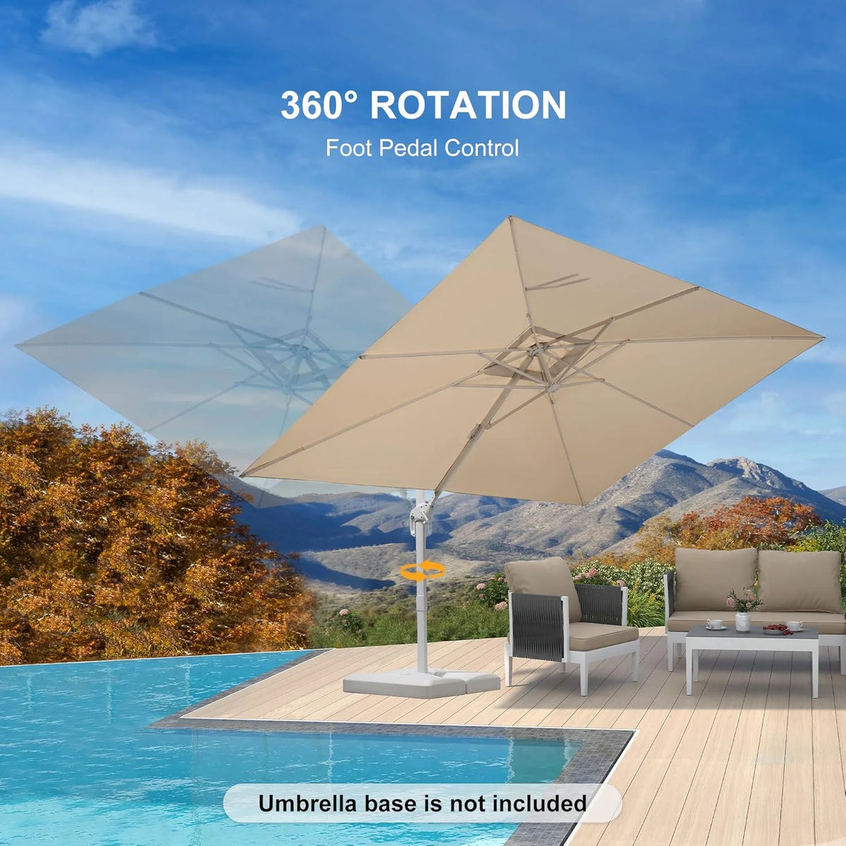 PURPLE LEAF 9 �� 11.5 FT Patio Umbrella White Cantilever Offset Umbrella Rectangle Outdoor Umbrella with 360�� Rotation for Garden Deck Pool, Beige