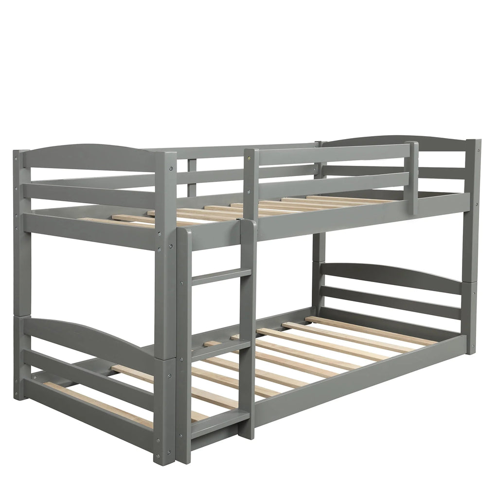 Merax Twin Over Twin Floor Bunk Beds with Ladder and Guardrail, Gray