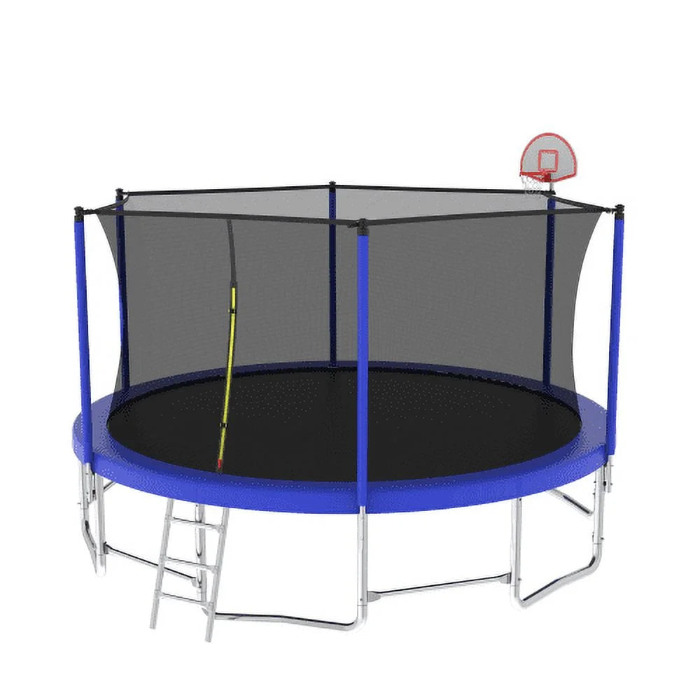 16FT Trampoline for Kids and Adults,Outdoor Large Recreational Trampoline with Ladder and Basketball Hoop,Blue