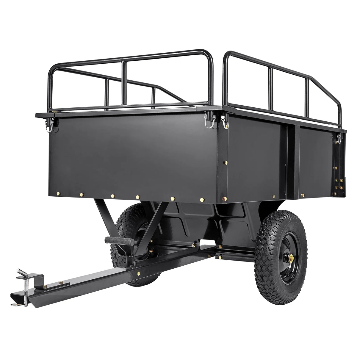 KFFKFF Dump Trailer Tow Behind Dump Cart 15 Cu. Ft. 750 lbs Heavy Duty ATV Trailer Steel Dump Cart, Steel Construction Garden Utility Trailer with Removable Sides