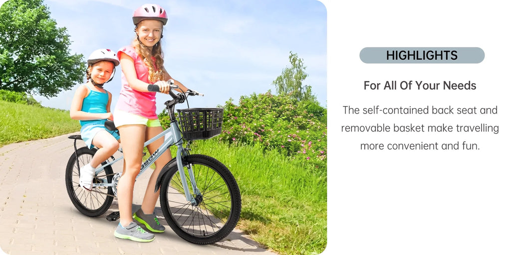 ARTUDATECH Kids Bike Girls  Boys 20 Inch Children's Bicycle with Basket for Age 6-12 Years old  with Air Pump and Bike bag