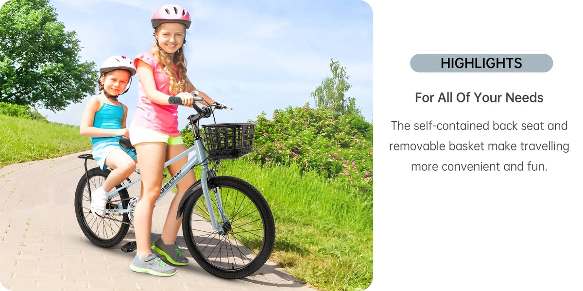 ARTUDATECH Kids Bike Girls  Boys 20 Inch Children's Bicycle with Basket for Age 6-12 Years old  with Air Pump and Bike bag