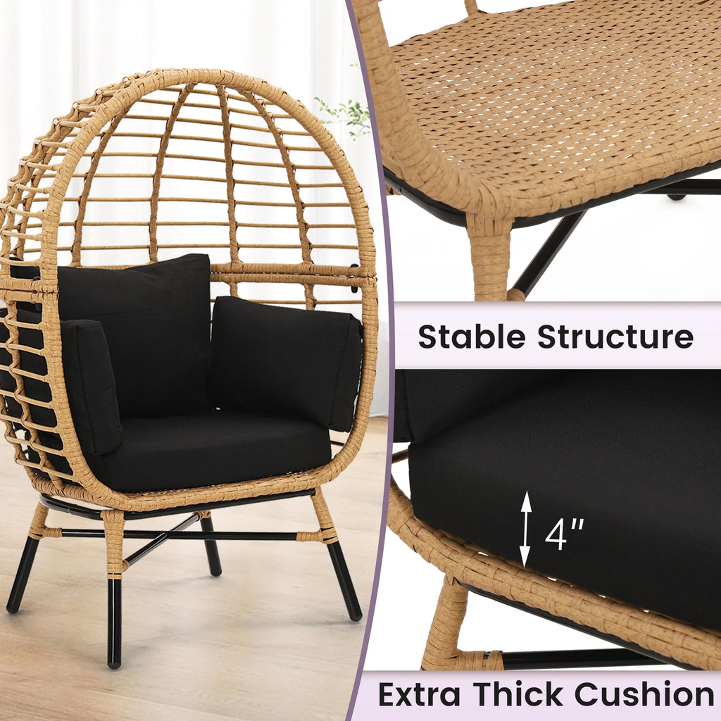 Skandiquip Oversized Rattan Adult Egg Chair, 360 Swivel, Outdoor Patio Chair with overstuffed Cushions, Indoor Large Wicker Egg Chair, Natural Rattan, Beige Cushion