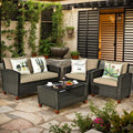 Resenkos 4 Pieces Patio Rattan Furniture Set, Outdoor Furniture Garden Conversation Bistro Sets with Coffee Table