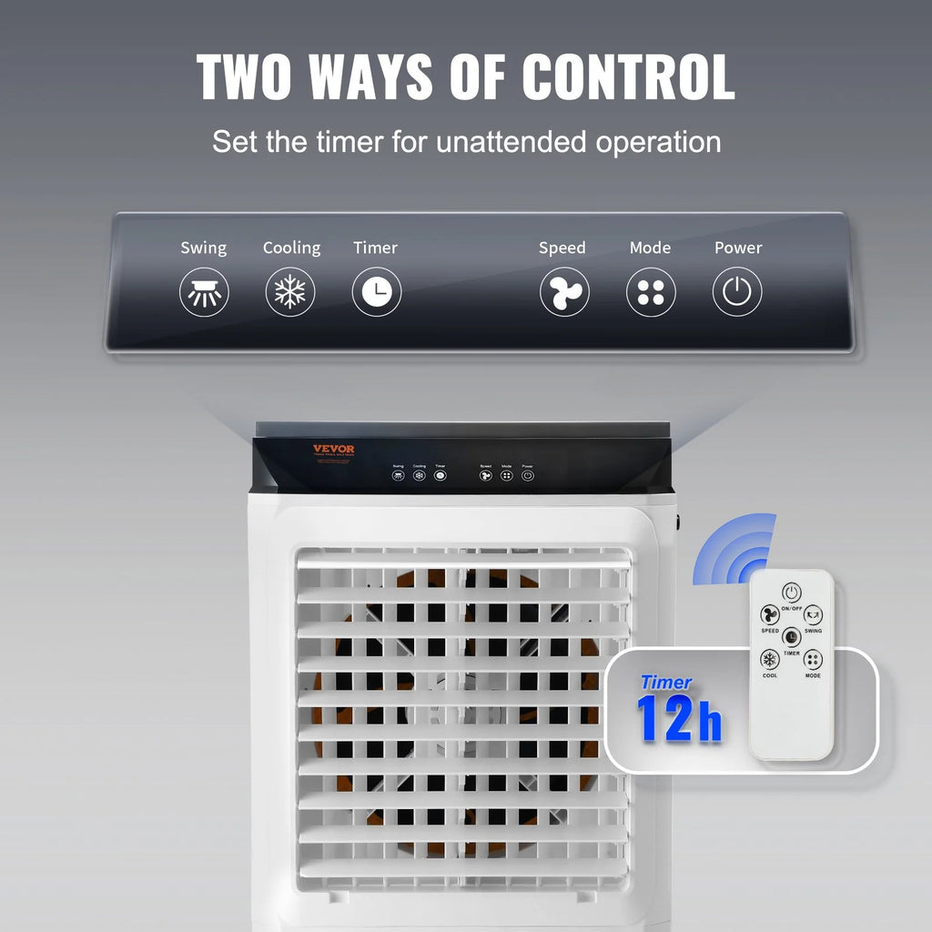 VEVOR Evaporative Air Cooler, 2100 CFM, 135�� Oscillating Swamp Cooler with Adjustable 3 Speeds and 12 H Timer, 7 Gal Portable Air Cooler for 750 Sq.ft, Indoor/Outdoor Use