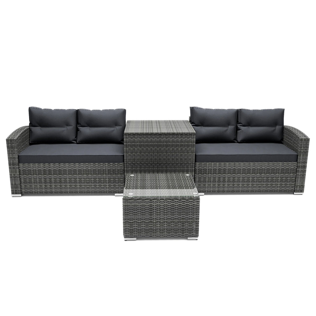 SEGMART 4 Piece Patio Furniture Set, All-Weather Outdoor Sectional Sofa Set, PE Rattan Conversation Set with Storage Box, Table & Cushions, Wicker Furniture Couch Set for Patio Deck Garden