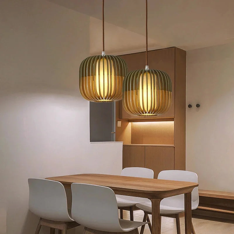 Arturesthome Wood Pendant Lights, Wicker Drum Chandelier Boho Pendant Light Basket Lighting Fixture, Large Natural Woven Hanging Lamp for Kitchen Island Dining Room Entryway