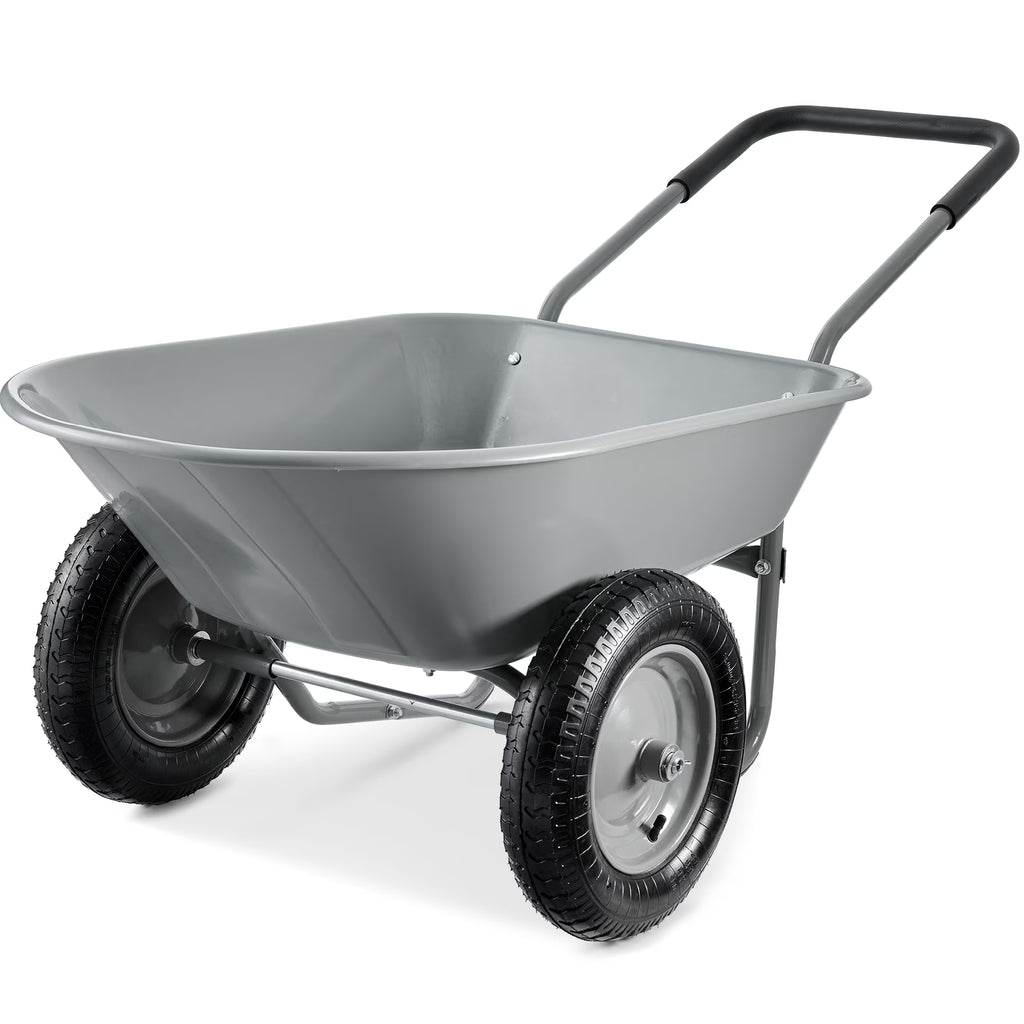 Best Choice Products Dual-Wheel Home Wheelbarrow Yard Garden Cart for Lawn, Construction - Green
